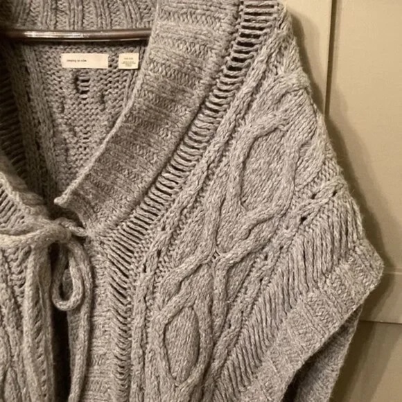 Anthropologie Sleeping On Snow Metamorphosis Poncho Chunky Cable Knit Wool Blend - Picture 5 of 12